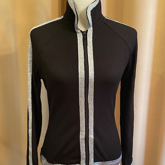 NEW! Stylewe Black Full Zip Ribbed High Neck Cardigan Silver Trim. NWT! - Picture 5 of 15